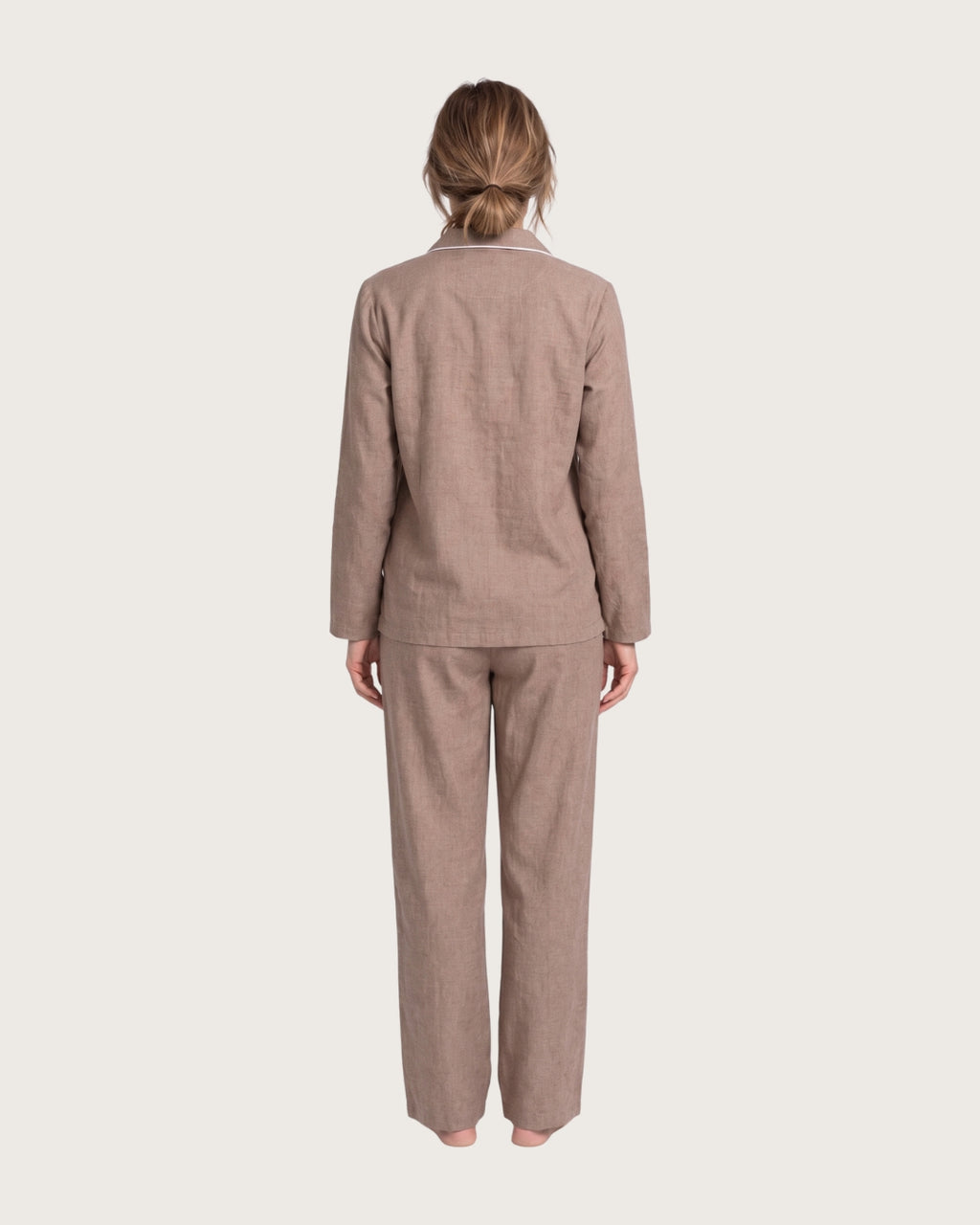 Back view of Hazel women’s brown cotton pajama set